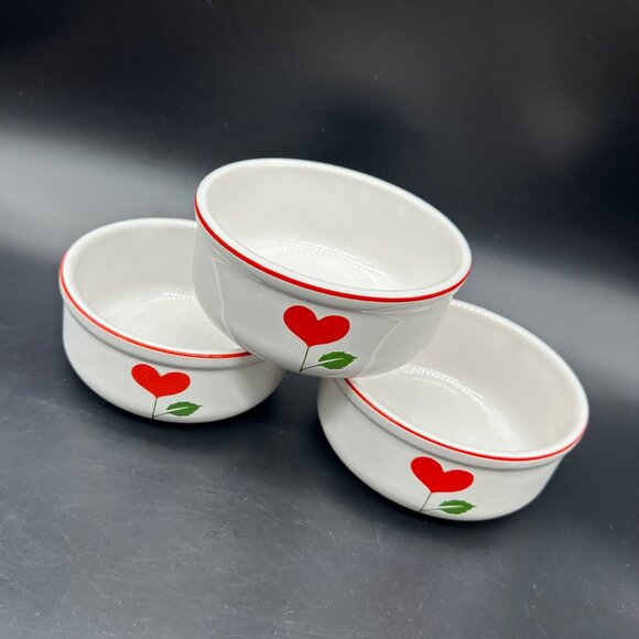 WAECHTERSBACH Other - Vintage Bowls Waechtersbach Spain Red Heart Flowers Cereal Soup Retro White